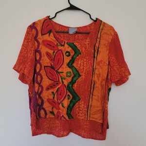 Vintage Rabbit Designs 90s Art to Wear Blouse Size 8M Abstract Rayon USA Artsy